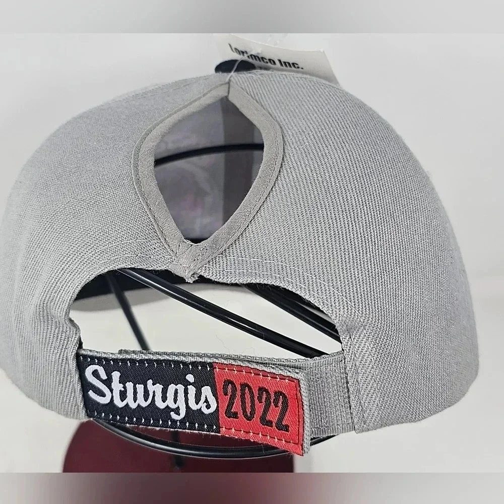2022 Ladies Sturgis Motorcycle Rally Embroidered Rose Skull Ponytail Hat NWT